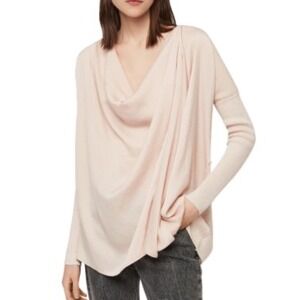 ALLSAINTS ERMA Cowl Neck Draped Convertible Knit Sweater Top Blush Pink M